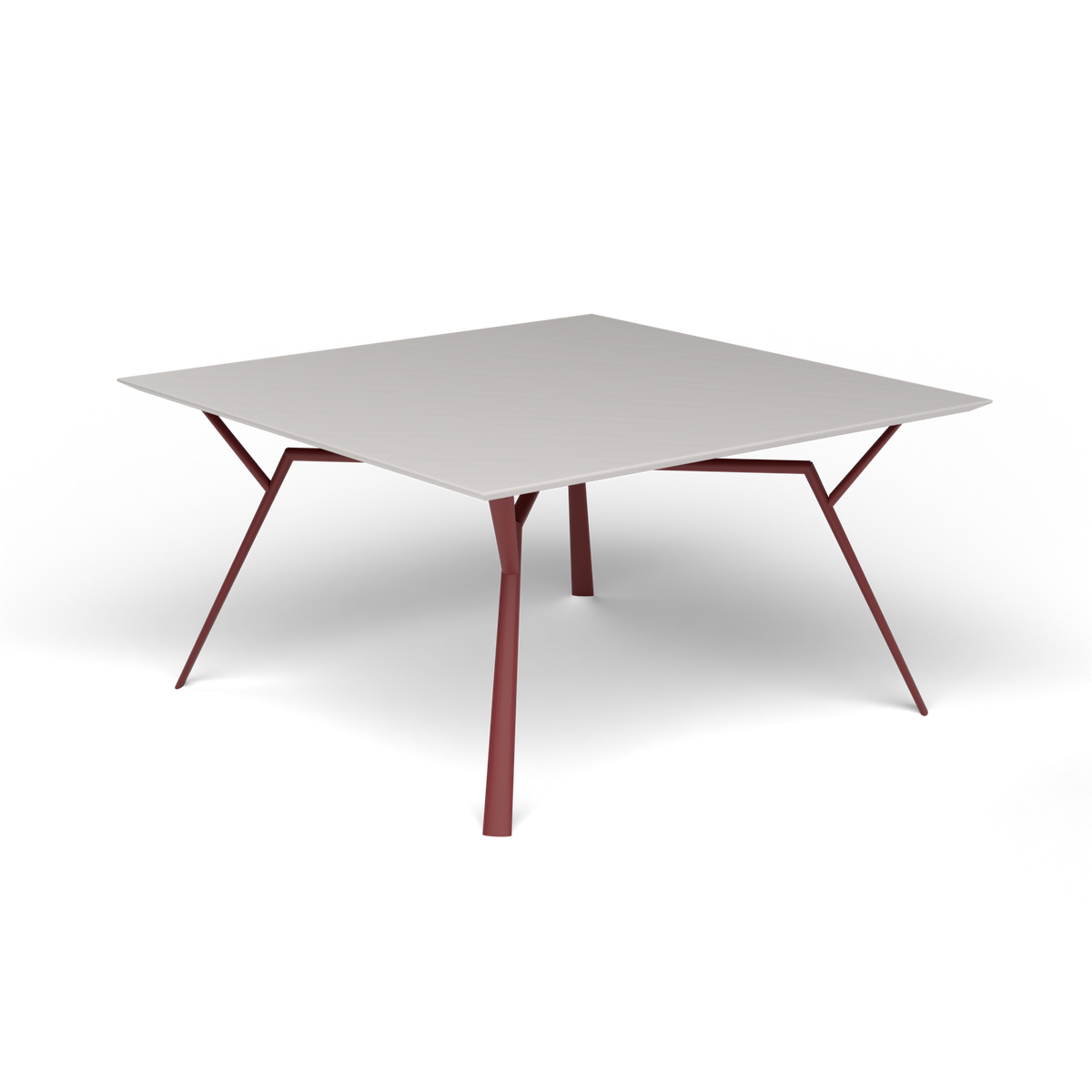 Radice Quadra Vierkante Tafel, 140 × 140 × h 74 cm, Autumn Red, Aluminium speckled Grey