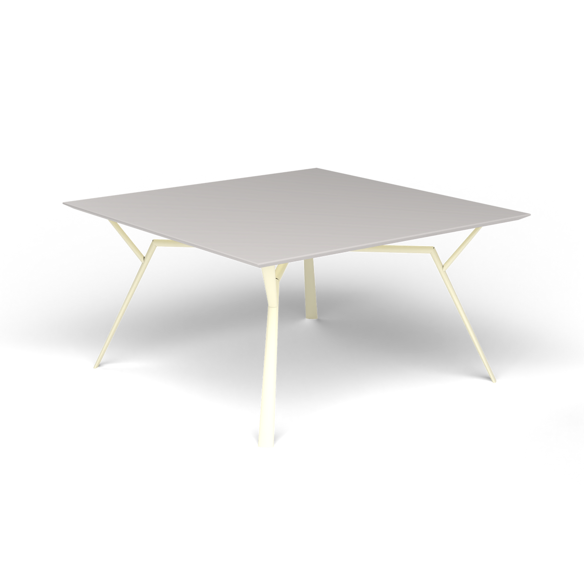 Radice Quadra Vierkante Tafel, 140 × 140 × h 74 cm, Butter White, Aluminium speckled Grey