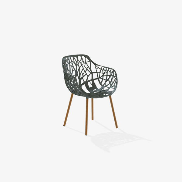 Dining armchair with legs covered in Iroko