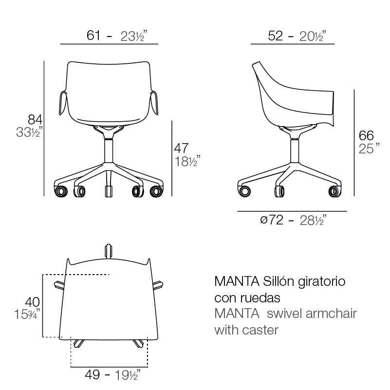 Manta Swivel Caster Armchair