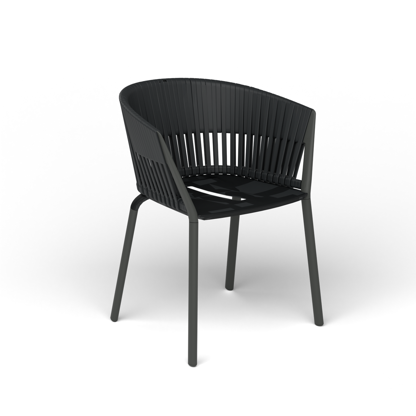 Ria Eetfauteuil met Gevlochten Touw - Metallic Grey / Touw Black Sand