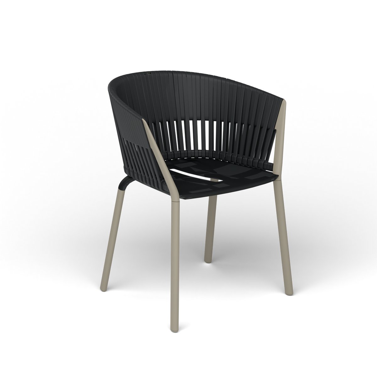 Ria Eetfauteuil met Gevlochten Touw - Pearly Gold / Touw Black Sand