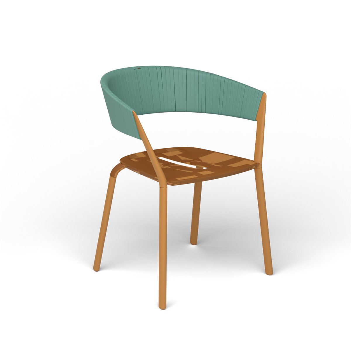 Ria Eetfauteuil met Deels Gevlochten Touw - Mustard Yellow / Touw Mint