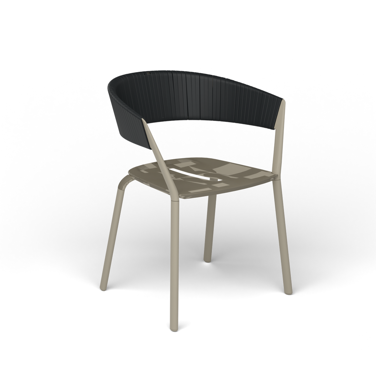 Ria Eetfauteuil met Deels Gevlochten Touw - Pearly Gold / Touw Black Sand
