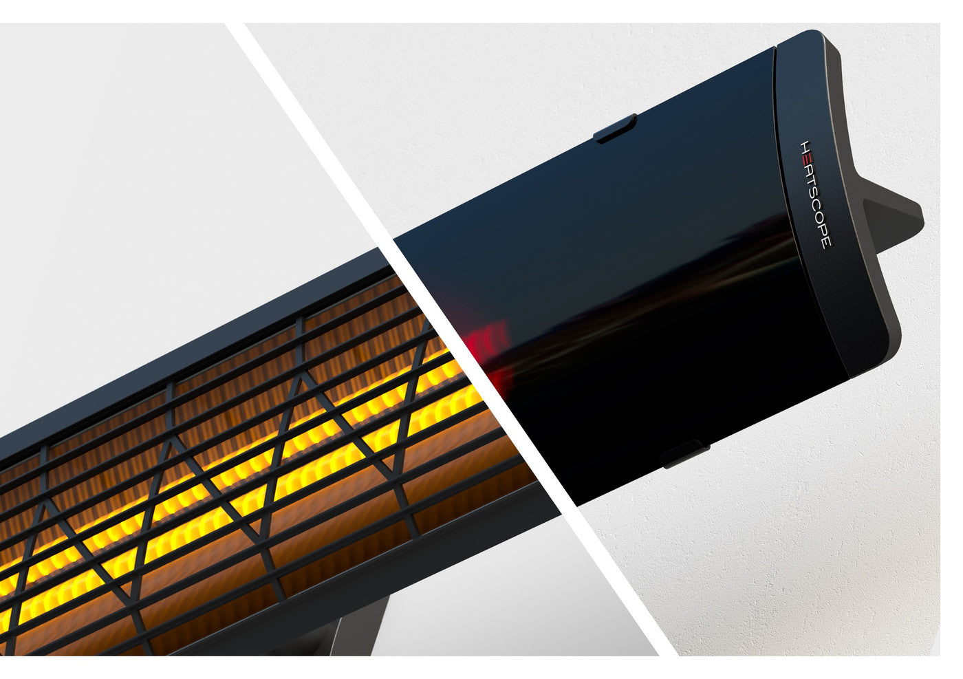 Heatscope Pure+ antraciet zwart, glasfront en roosterfront naast elkaar