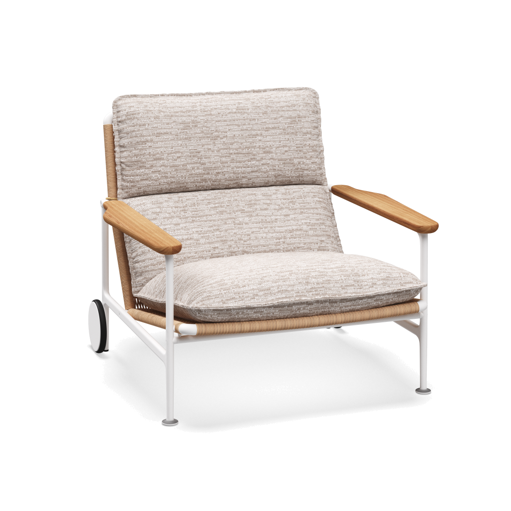Zenith loungestoel met teakhouten armleuningen — White Wheat Natural met Zenith Dune