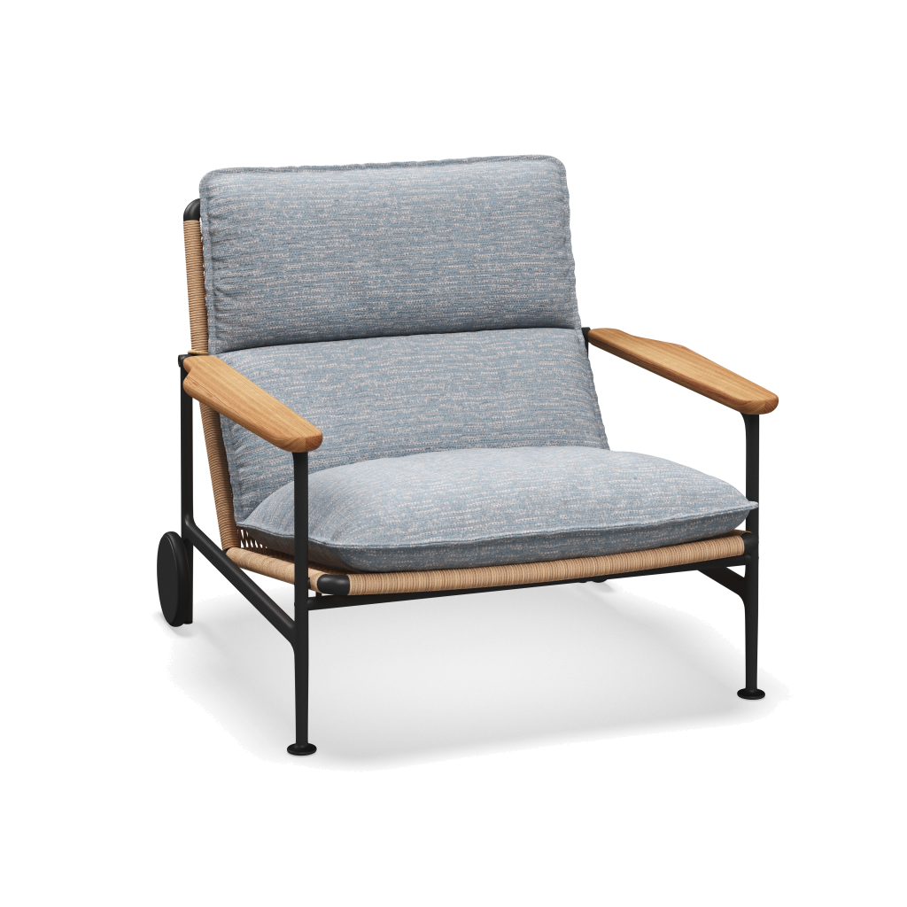Zenith loungestoel met teakhouten armleuningen — Meteor Wheat Natural met Zenith Sky