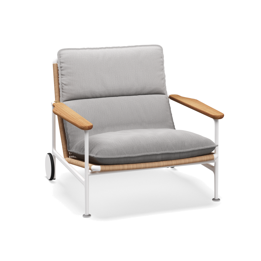 Zenith loungestoel met teakhouten armleuningen — White Wheat Natural met Castillo Dove
