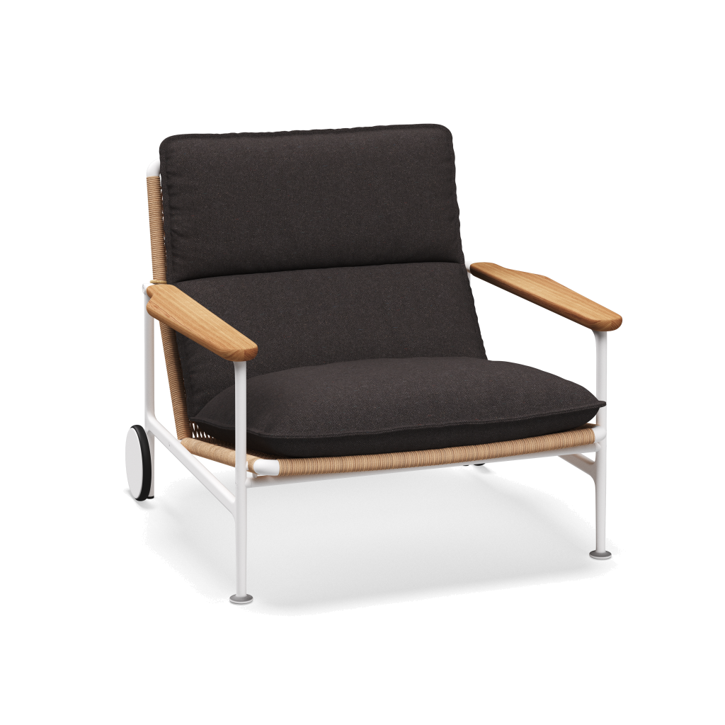 Zenith loungestoel met teakhouten armleuningen — White Wheat Natural met Ground Charcoal