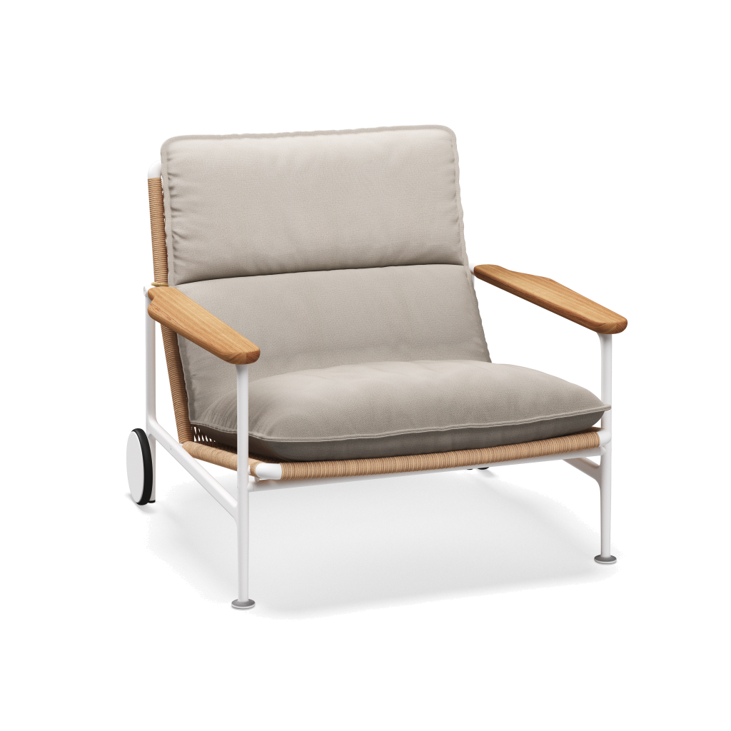 Zenith loungestoel met teakhouten armleuningen — White Wheat Natural met Blend Linen