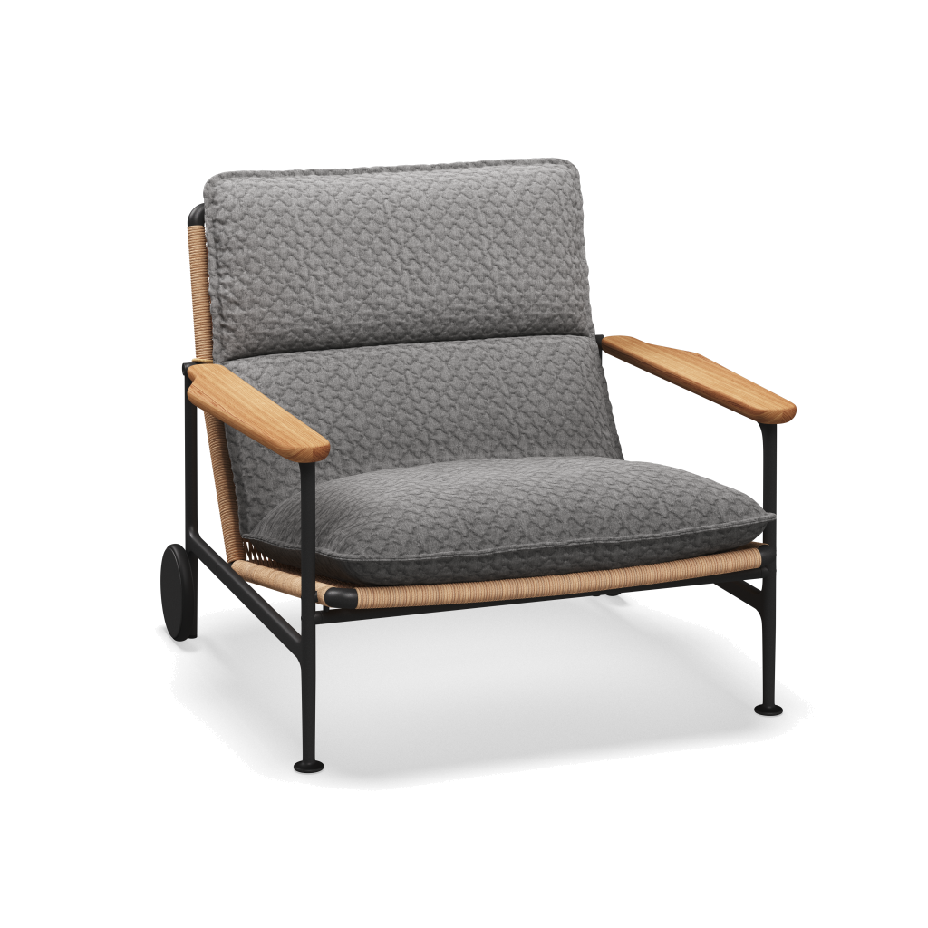 Zenith loungestoel met teakhouten armleuningen — Meteor Wheat Natural met Wave Gravel
