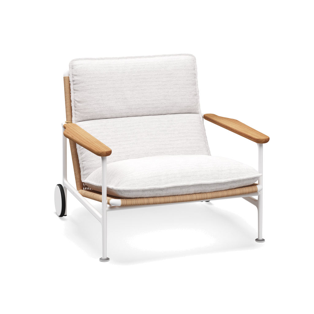 Zenith loungestoel met teakhouten armleuningen — White Wheat Natural met Zenith Snow