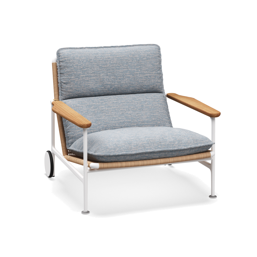 Zenith loungestoel met teakhouten armleuningen — White Wheat Natural met Zenith Sky