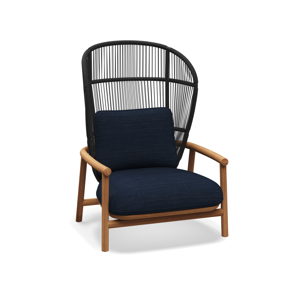 Fern High Back Lounge Chair — Meteor Raven met Willa Denim