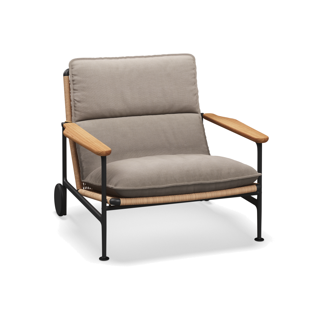 Zenith loungestoel met teakhouten armleuningen — Meteor Wheat Natural met Fife Canvas Grey
