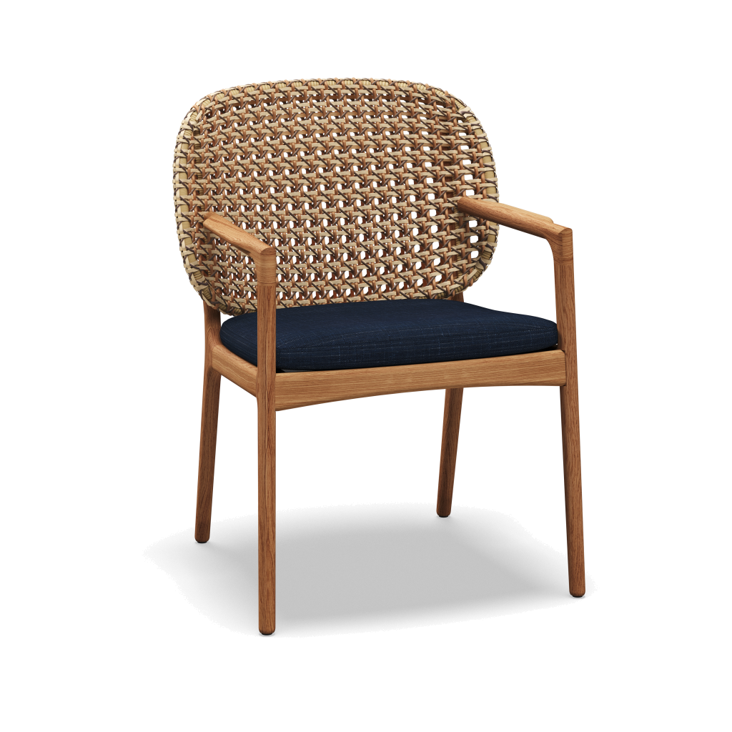 Kay Armchair — Harvest Wicker met Willa Denim