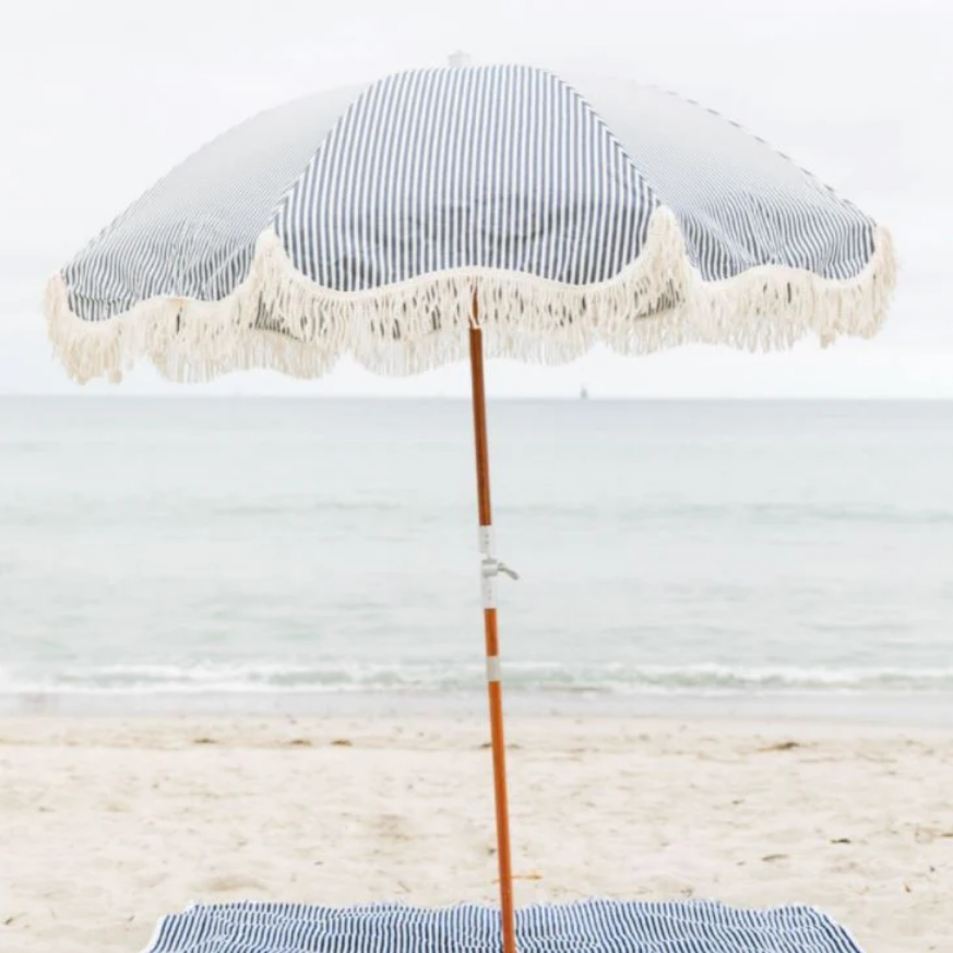Lauren's Navy Stripe Premium Beach Umbrella