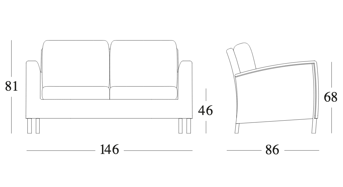 Technische tekening – Safi Lounge Sofa 2S