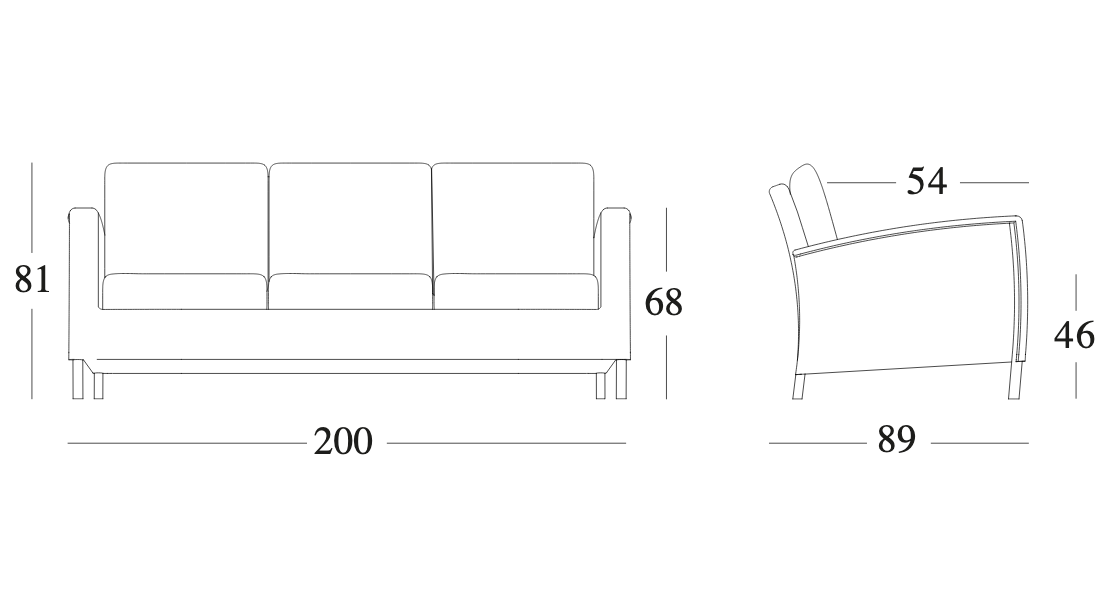 Technische tekening – Dovile Lounge Sofa 3S