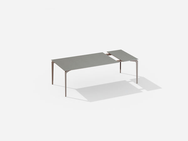 Extendible rectangular table with top in speckled aluminium and extension 160-210 / 220-270 x 100 x h 76 cm