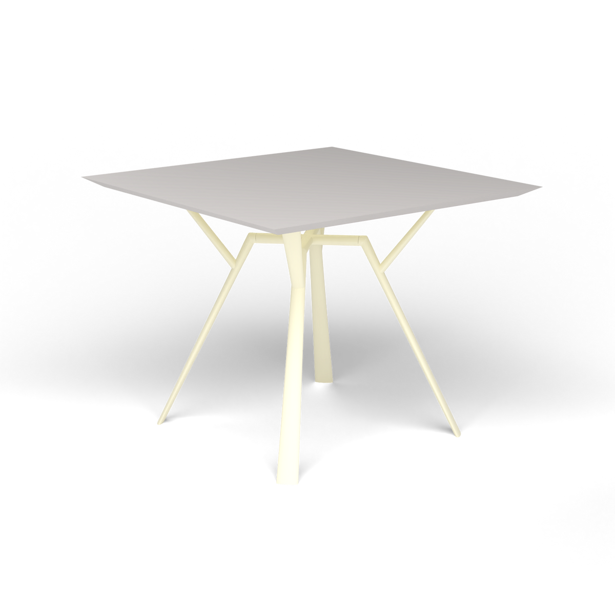 Radice Quadra Vierkante Tafel, 90 × 90 × h 74 cm, Butter White, Aluminium speckled Grey