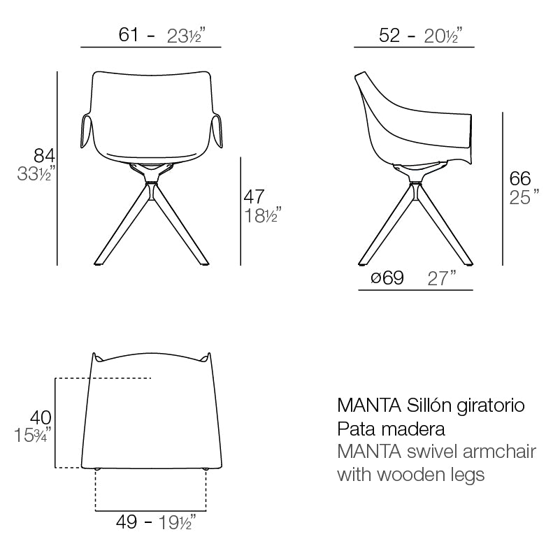 Fauteuil pivotant en bois Vondom Manta