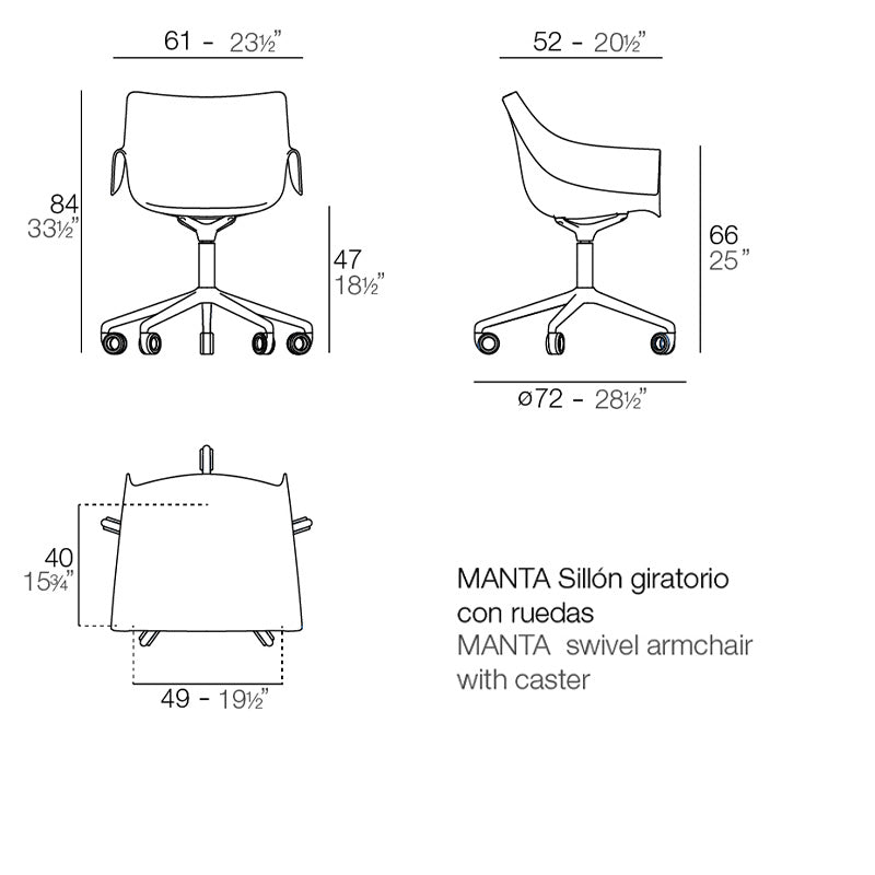 Manta Swivel Caster Armchair