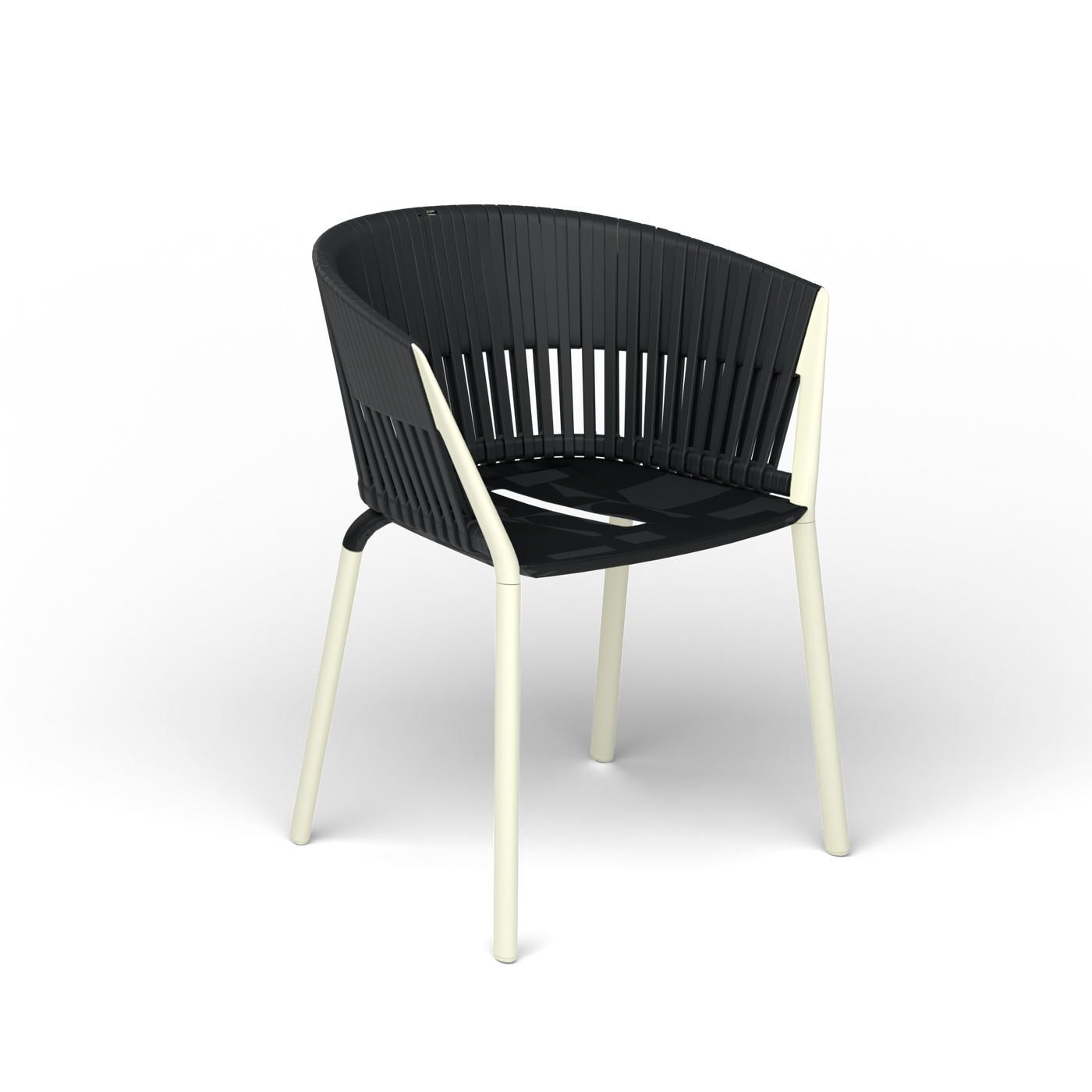 Ria Eetfauteuil met Gevlochten Touw - Butter White / Touw Black Sand