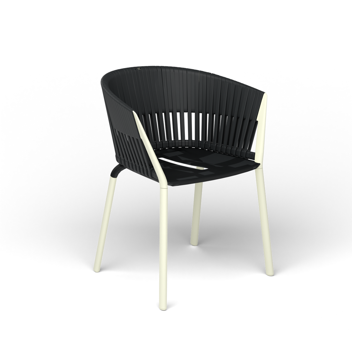 Ria Eetfauteuil met Gevlochten Touw - Butter White / Touw Black Sand