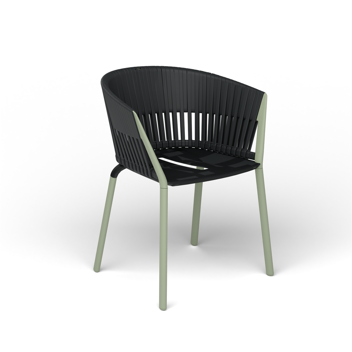 Ria Eetfauteuil met Gevlochten Touw - Green Tea / Touw Black Sand