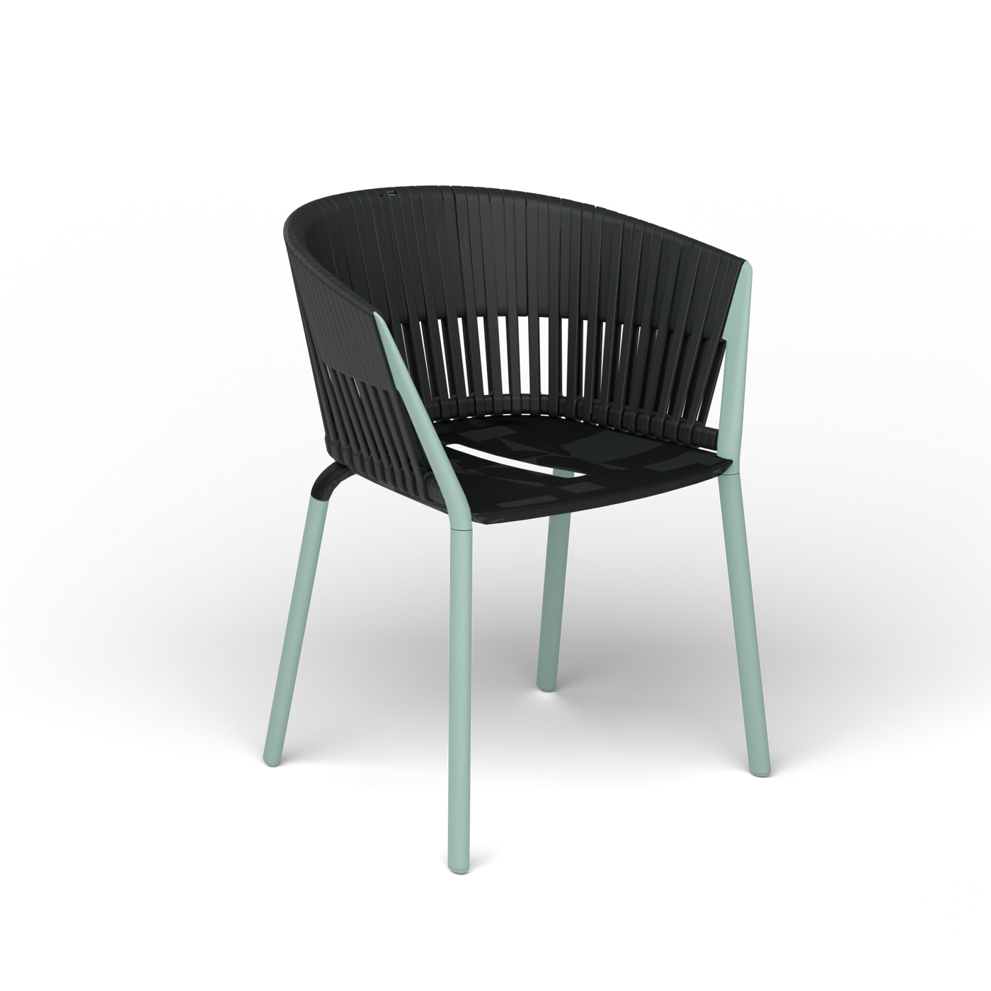 Ria Eetfauteuil met Gevlochten Touw - Light Blue / Touw Black Sand
