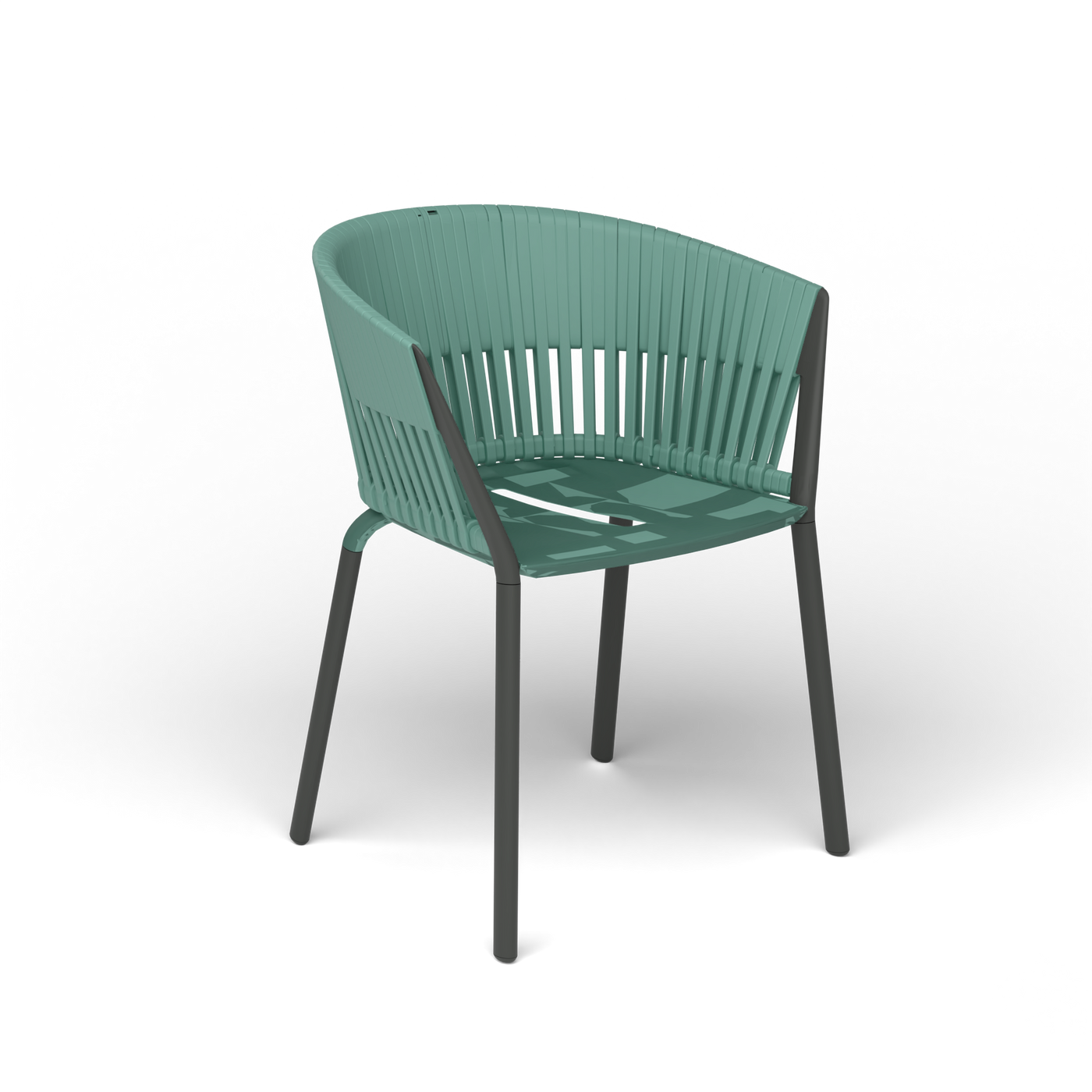 Ria Eetfauteuil met Gevlochten Touw - Metallic Grey / Touw Mint