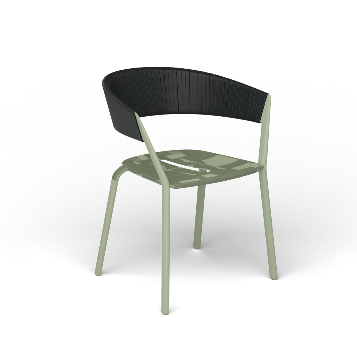 Ria Eetfauteuil met Deels Gevlochten Touw - Green Tea / Touw Black Sand