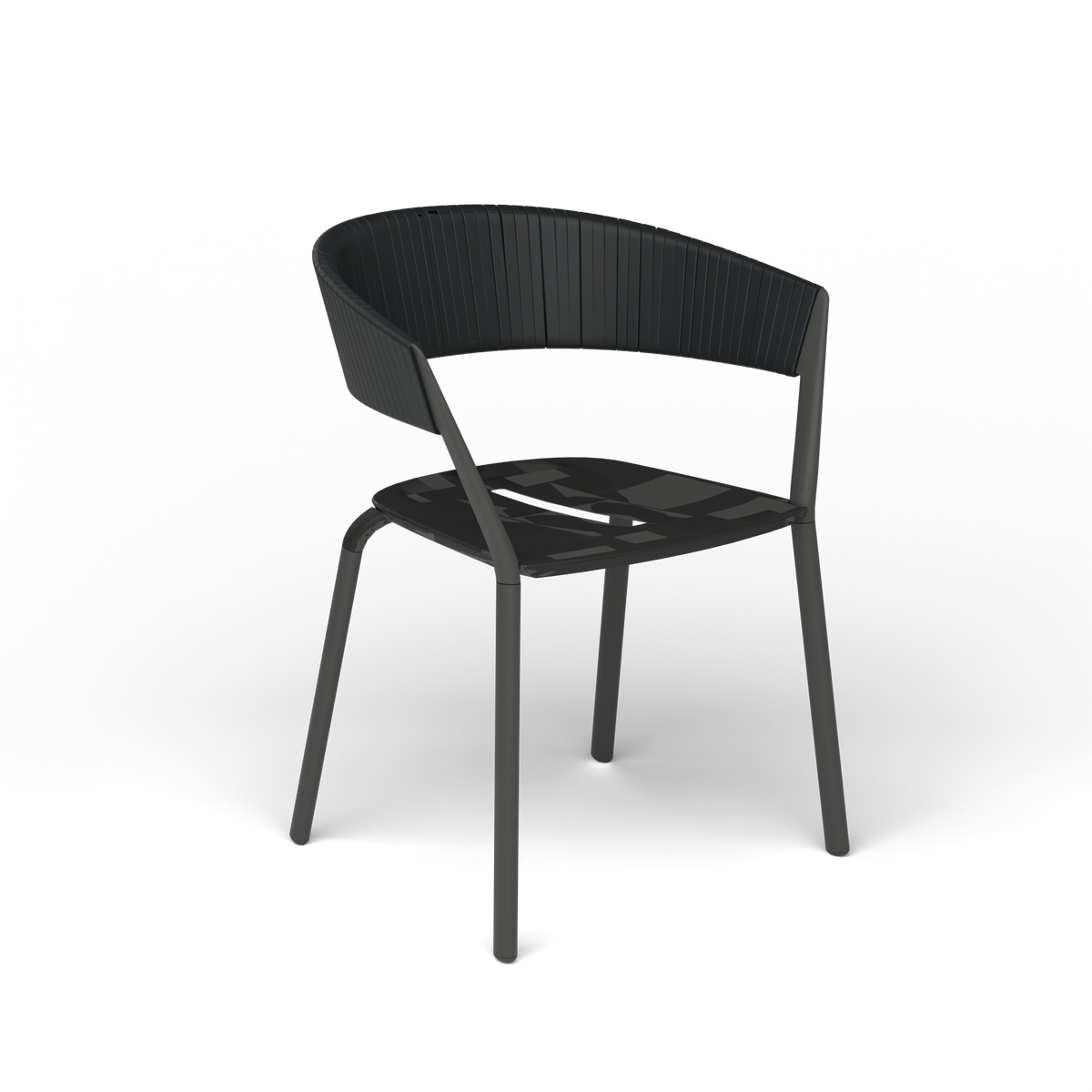 Ria Eetfauteuil met Deels Gevlochten Touw - Metallic Grey / Touw Black Sand