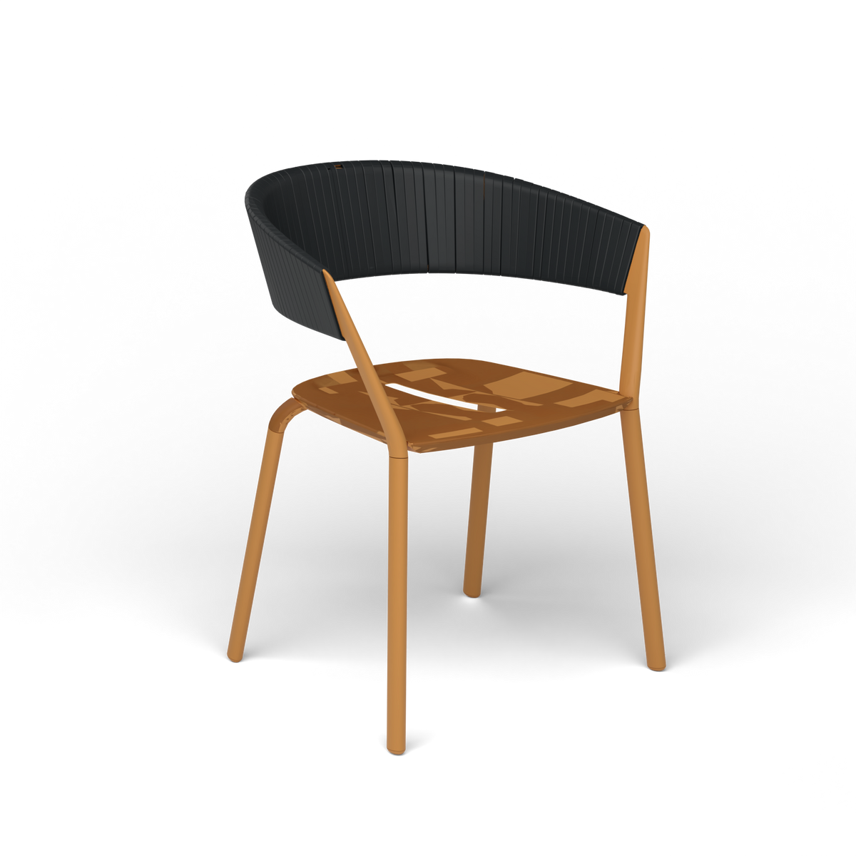 Ria Eetfauteuil met Deels Gevlochten Touw - Mustard Yellow / Touw Black Sand