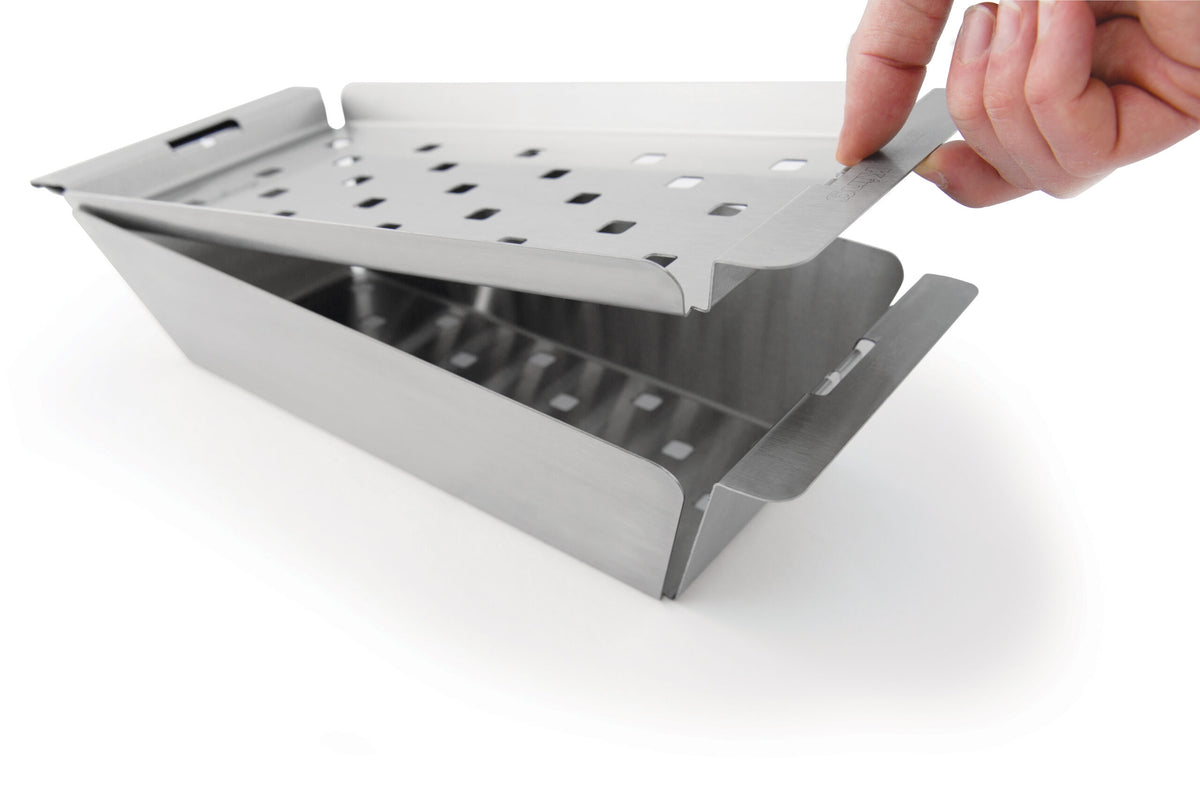 Perforated stainless steel baking sheet narrow