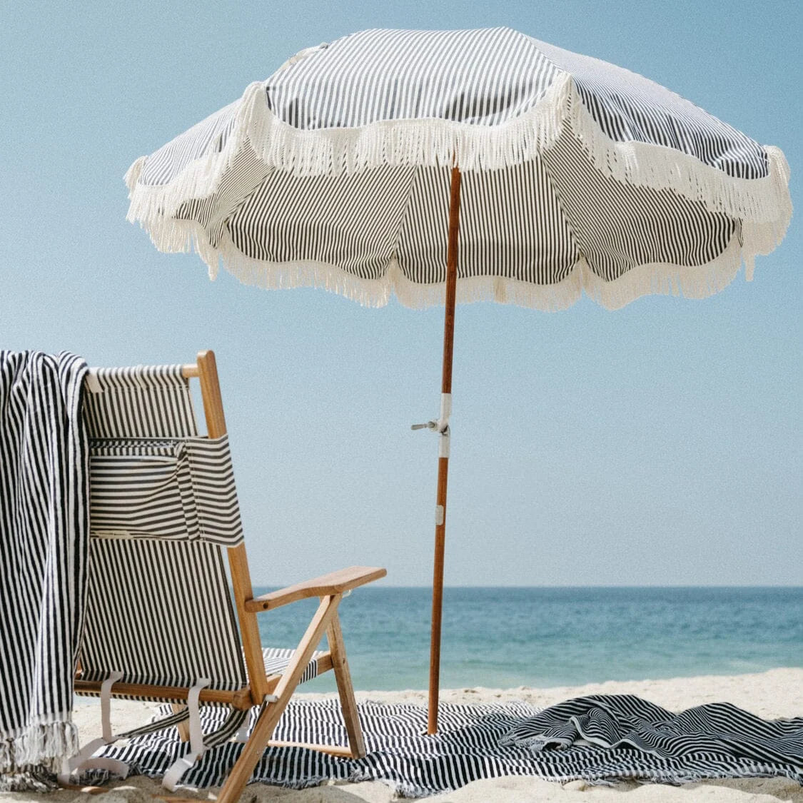 Lauren's Navy Stripe Premium Beach Umbrella