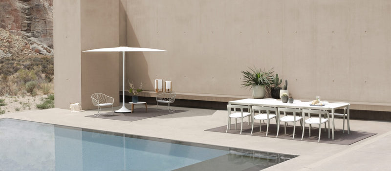 FOLIA 77 LOW CHAIRS - TEA TIME 60T - PALMA PARASOL - RUG 2030 - TRISTAR 45 & 50 LIGHTS - U-NITE 300 TABLE - JIVE 55 DINING CHAIRS - RUG 2535