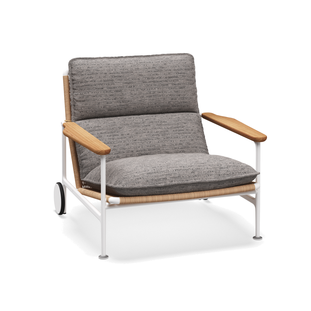 Zenith loungestoel met teakhouten armleuningen — White Wheat Natural met Zenith Pebble