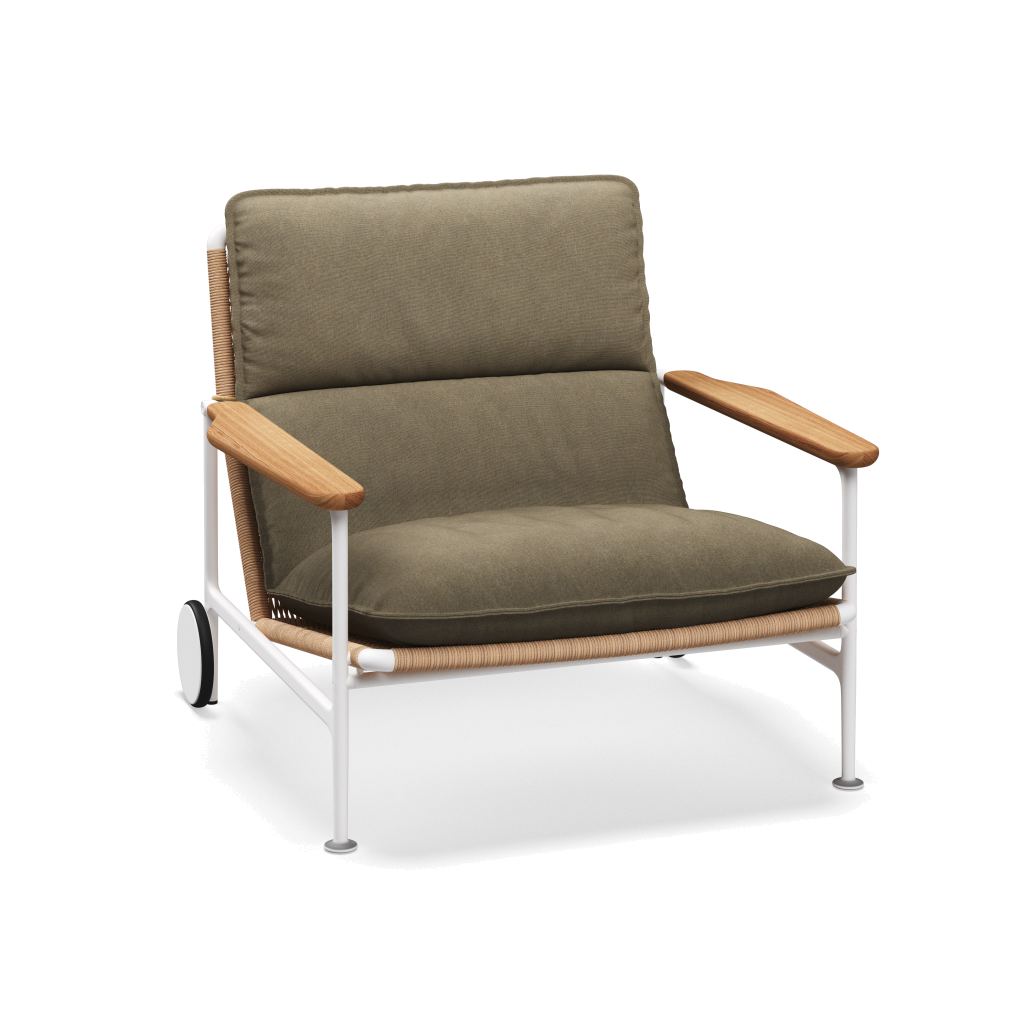 Zenith loungestoel met teakhouten armleuningen — White Wheat Natural met Heritage Ashe