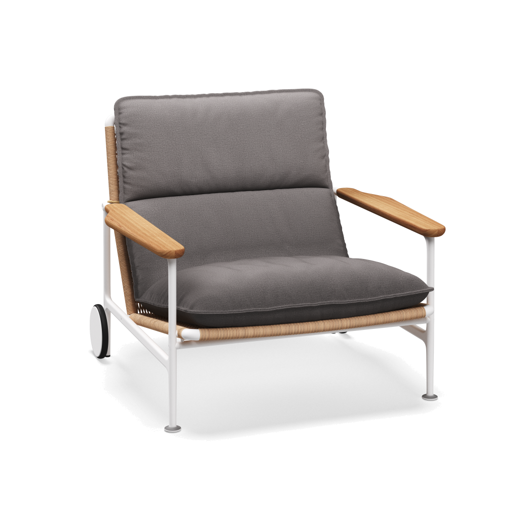 Zenith loungestoel met teakhouten armleuningen — White Wheat Natural met Blend Fog