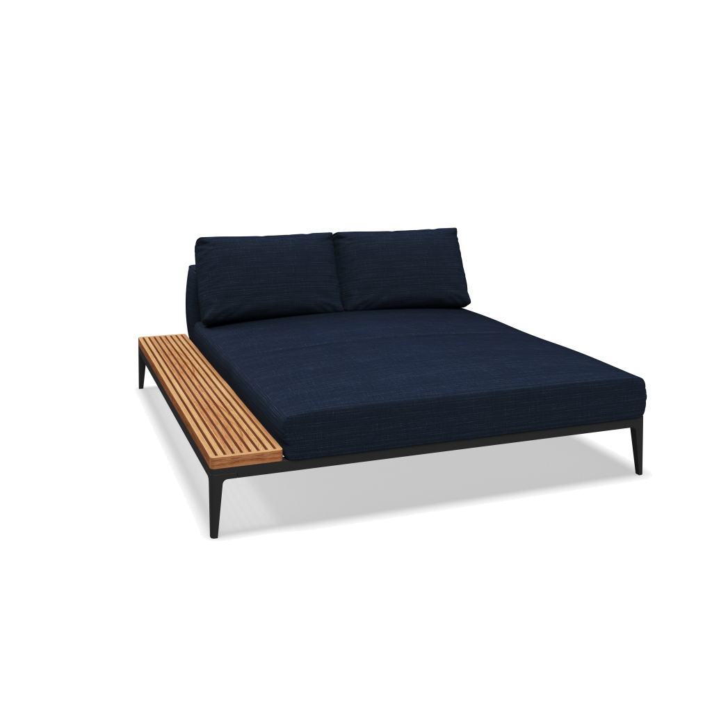 Grid chill chaise-element teak - Meteor Natural Teak met Willa Denim