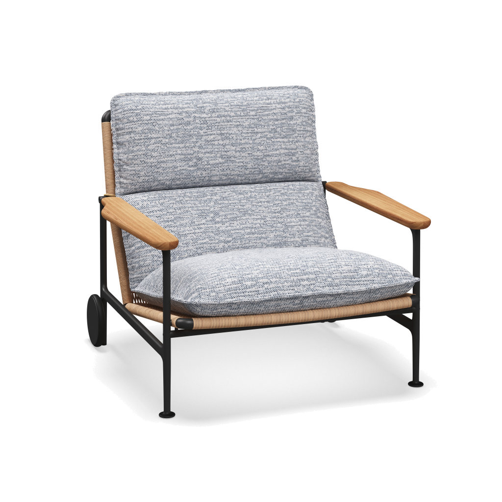 Zenith loungestoel met teakhouten armleuningen — Meteor Wheat Natural met Zenith Denim