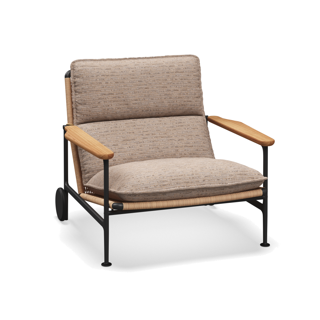 Zenith loungestoel met teakhouten armleuningen — Meteor Wheat Natural met Zenith Wren