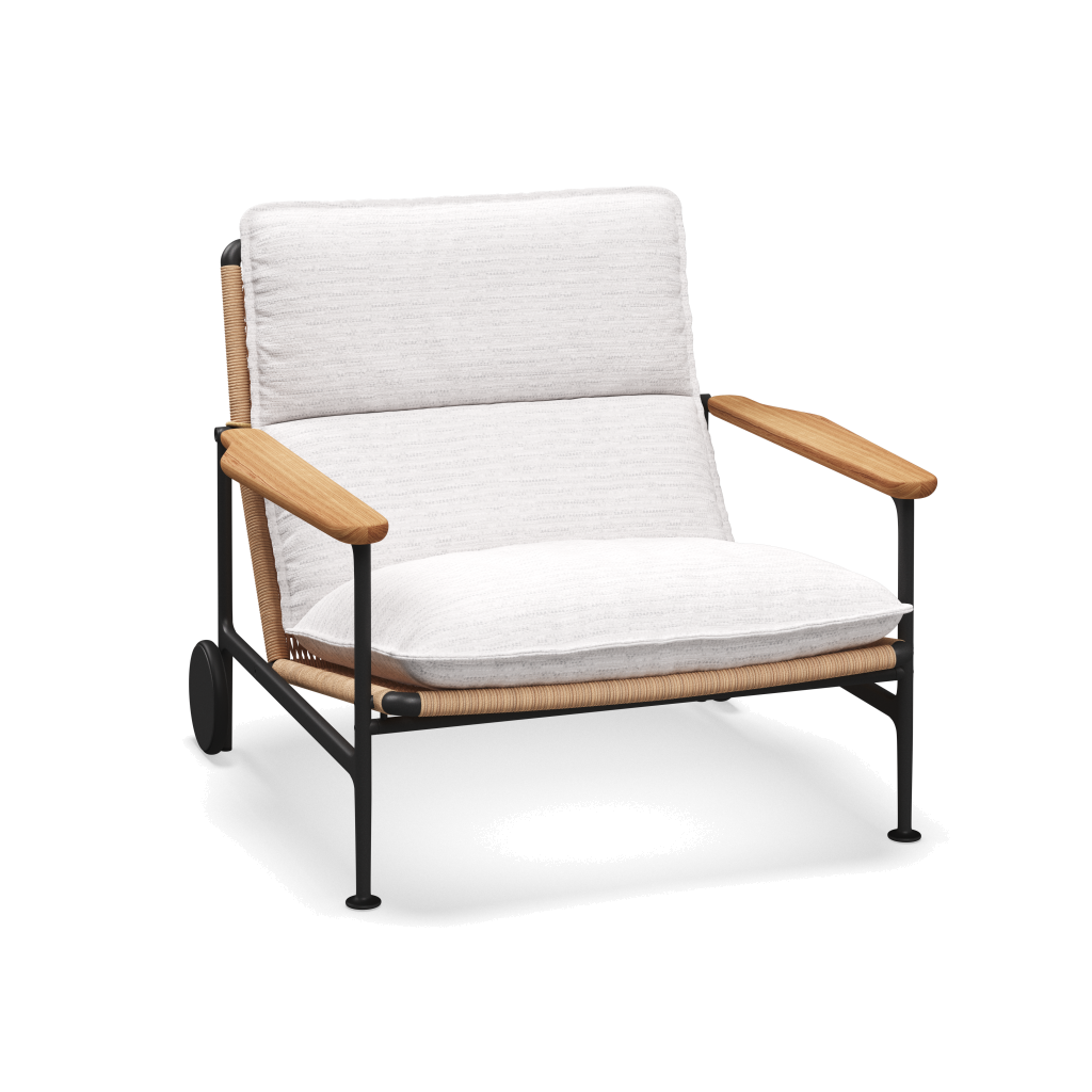 Zenith loungestoel met teakhouten armleuningen — Meteor Wheat Natural met Zenith Snow