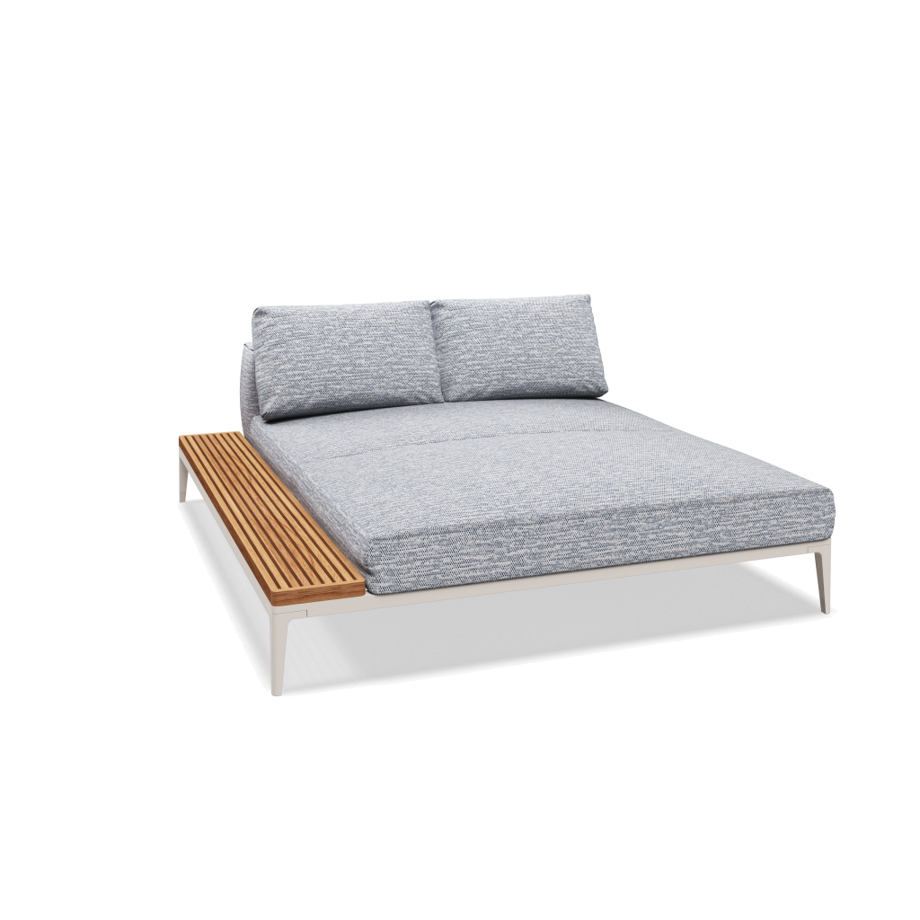 Grid chill chaise-element teak - Bone Natural Teak met Zenith Denim