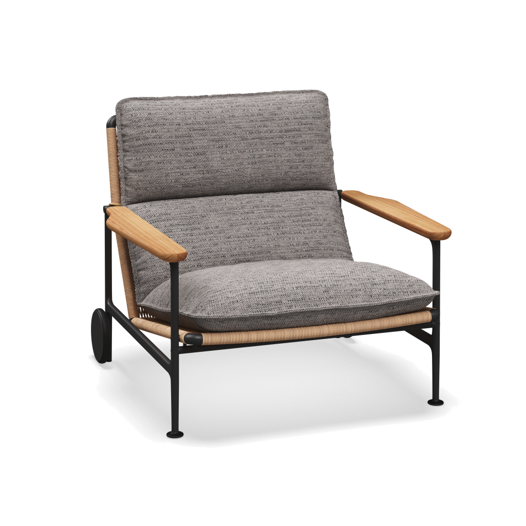 Zenith loungestoel met teakhouten armleuningen — Meteor Wheat Natural met Zenith Pebble