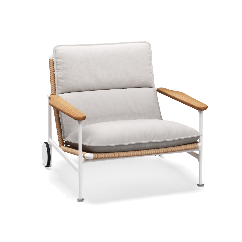 Zenith loungestoel met teakhouten armleuningen — White Wheat Natural met Willa Snow