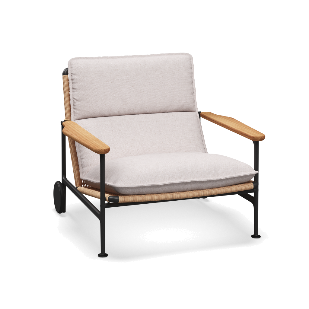 Zenith loungestoel met teakhouten armleuningen — Meteor Wheat Natural met Ground Beach