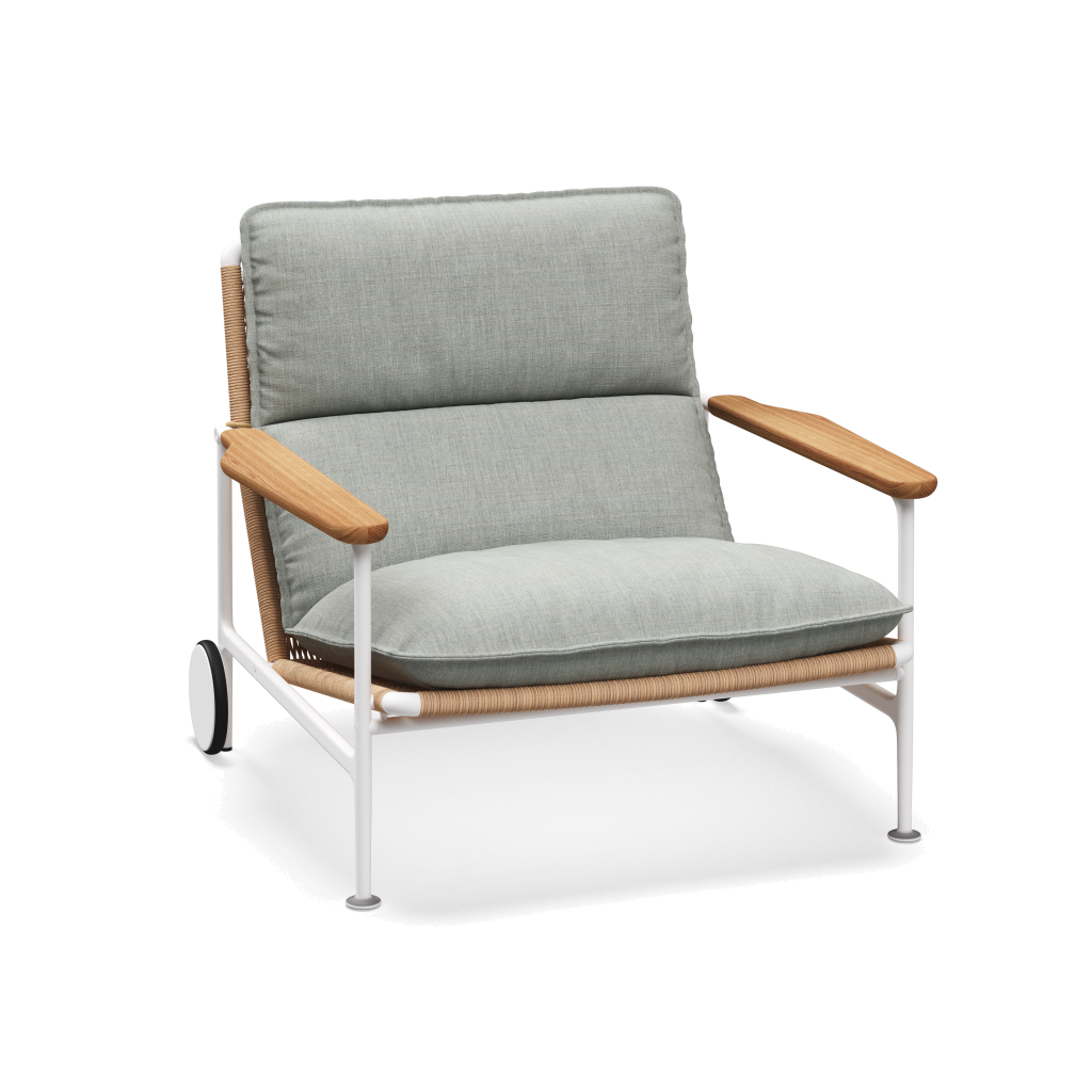 Zenith loungestoel met teakhouten armleuningen — White Wheat Natural met Willa Sage